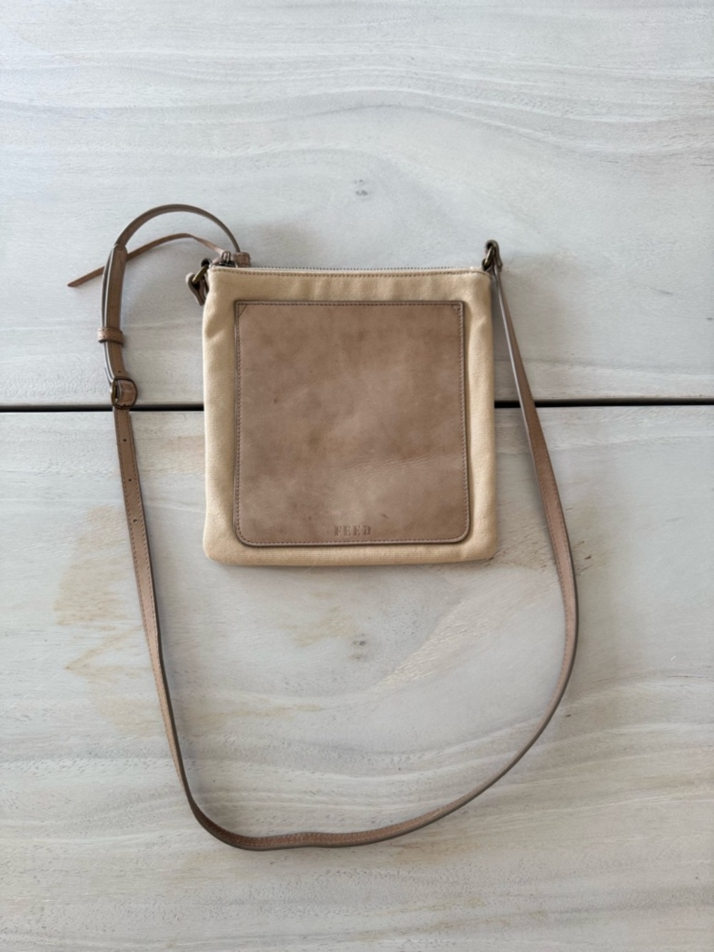 FEED Projects Go-To Canvas & Leather Crossbody Bag Beige Tan 50 Meals